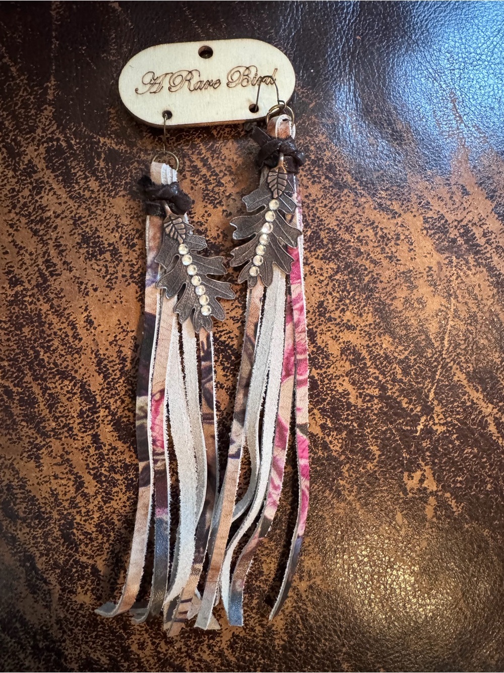 Boho Leaf Fringe Earrings - Pink & Brown